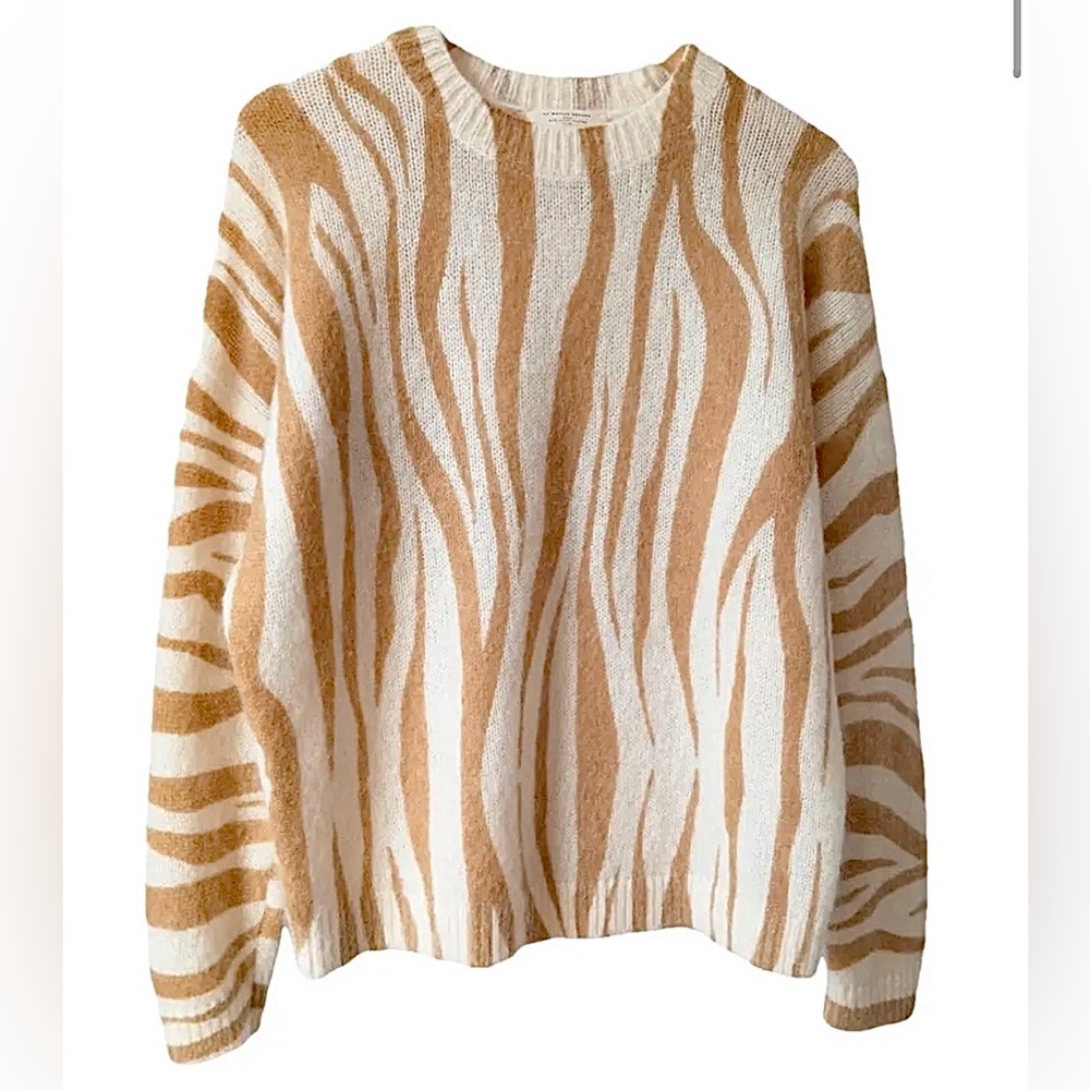 Sézane Indiana Jumper Sweater in Camel and Ecru Zebra Stripe Wool Mohair Size XS
